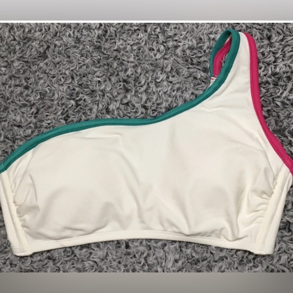 Shade & Shore Womens Size M 8-10 Off White Contrast Trim One Shoulder Bikini Top